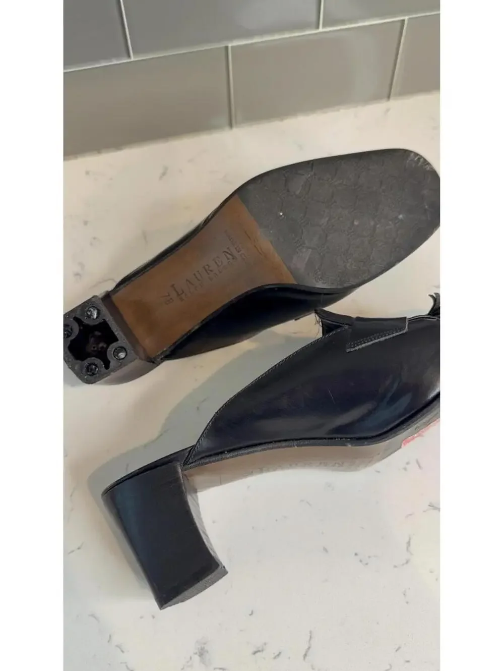 Lauren Ralph Lauren Black Leather Tassel Mule Heels Size 7B - Picture 5 of 6